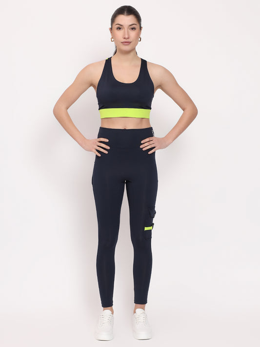 Premium Orange & Black 3-Pocket Joggers with Sports Bra Yoga Set