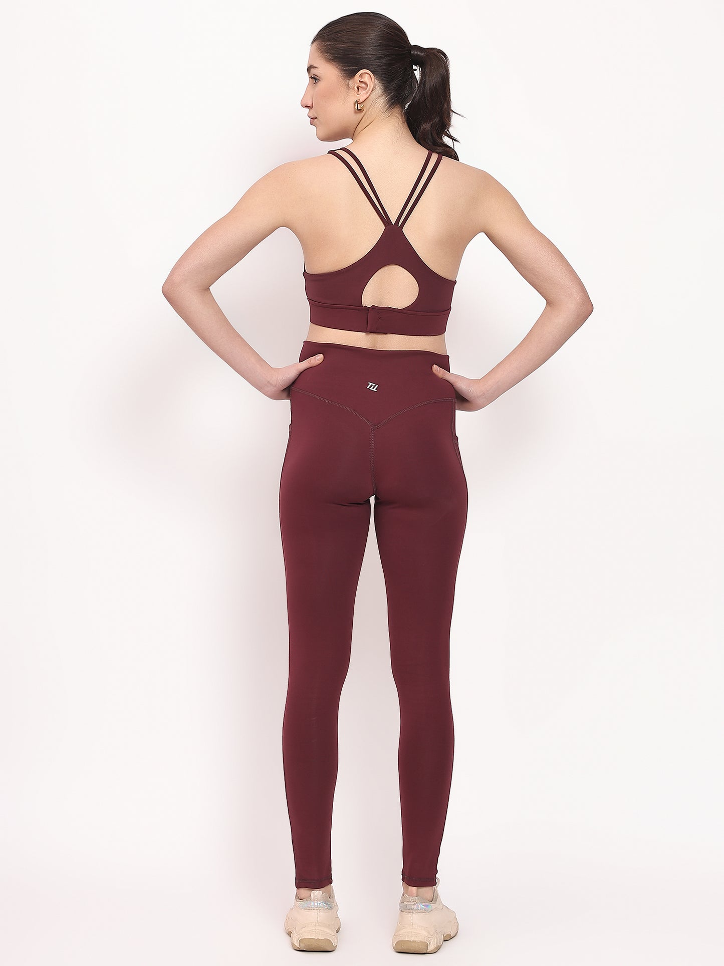 Striped PowerFit Sports Bra & Pocket Leggings Set Brown