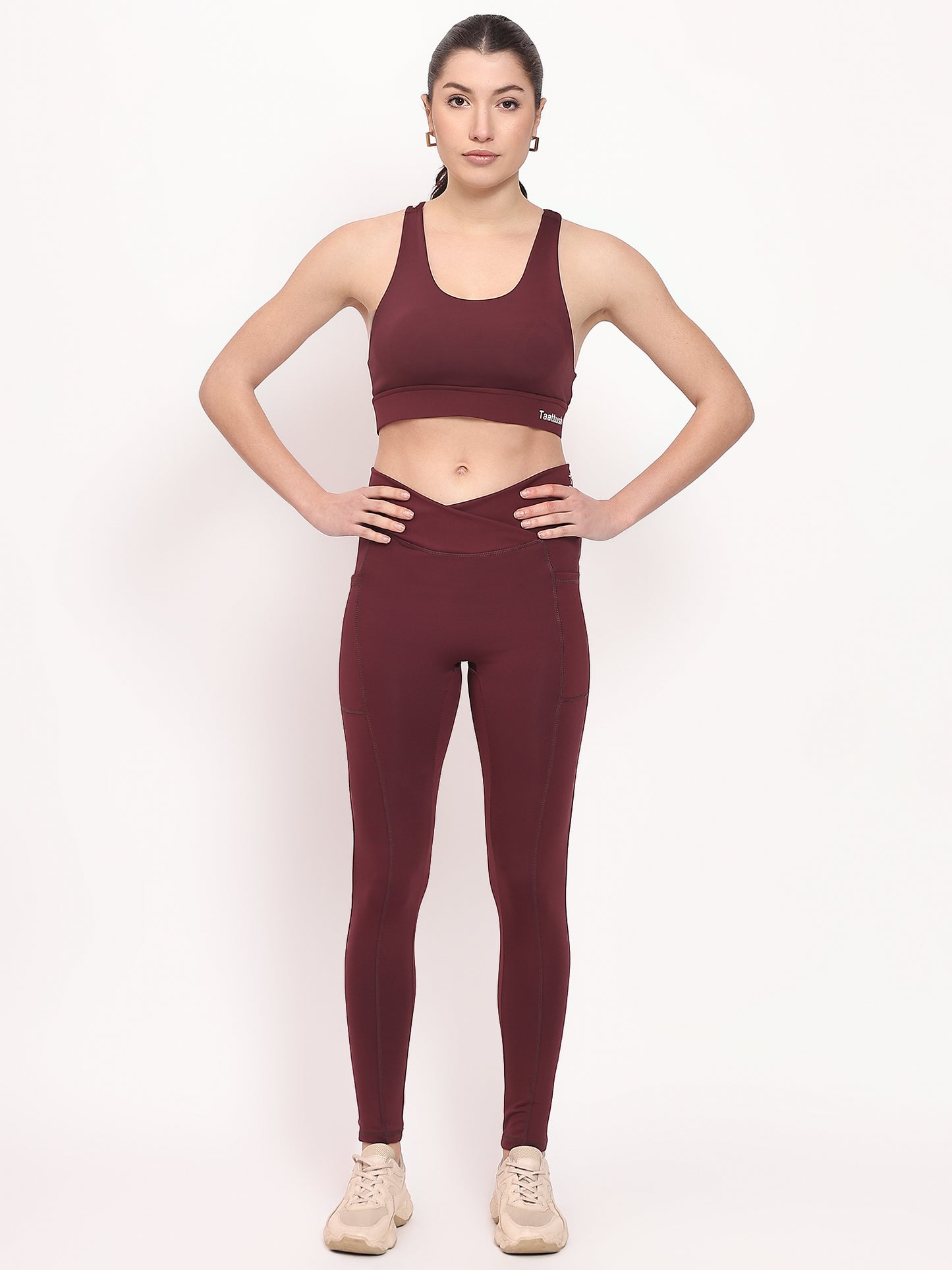Striped PowerFit Sports Bra & Pocket Leggings Set Brown