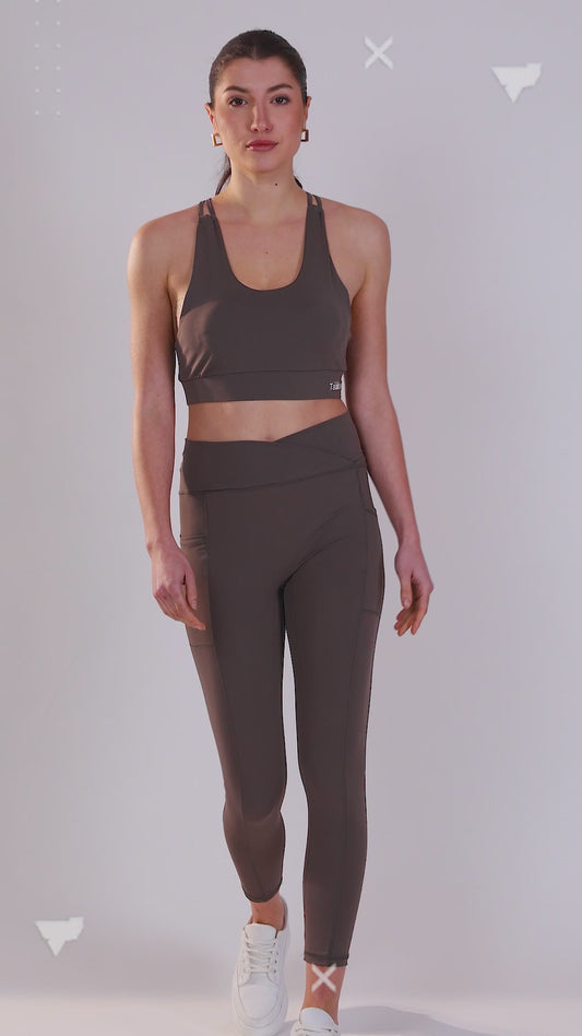 Striped PowerFit Sports Bra & Pocket Leggings Set Brown