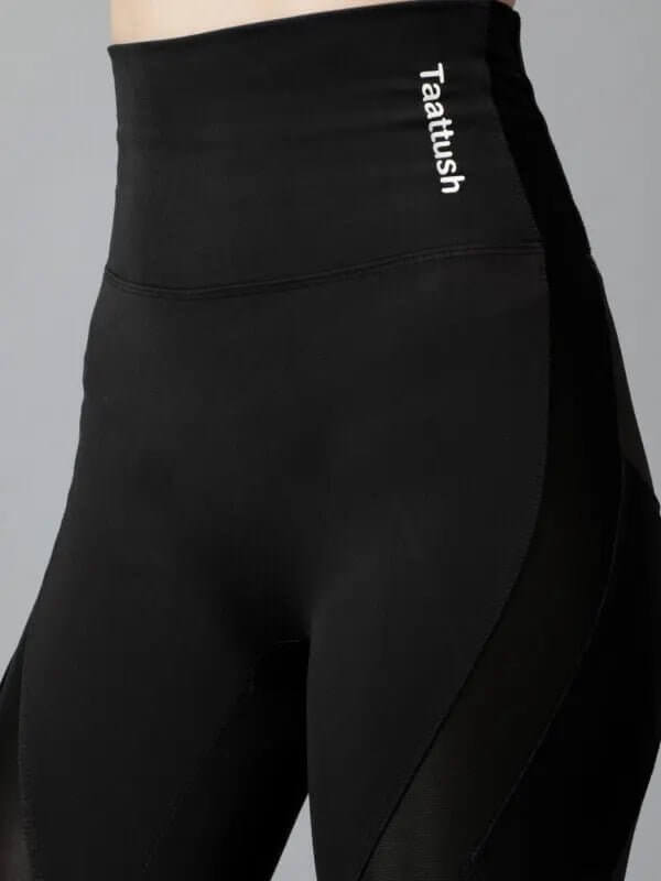 Black Mesh Design Butt Lifting Leggings With Two Side Pocket